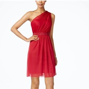 Red Beaded Sleeveless dress.